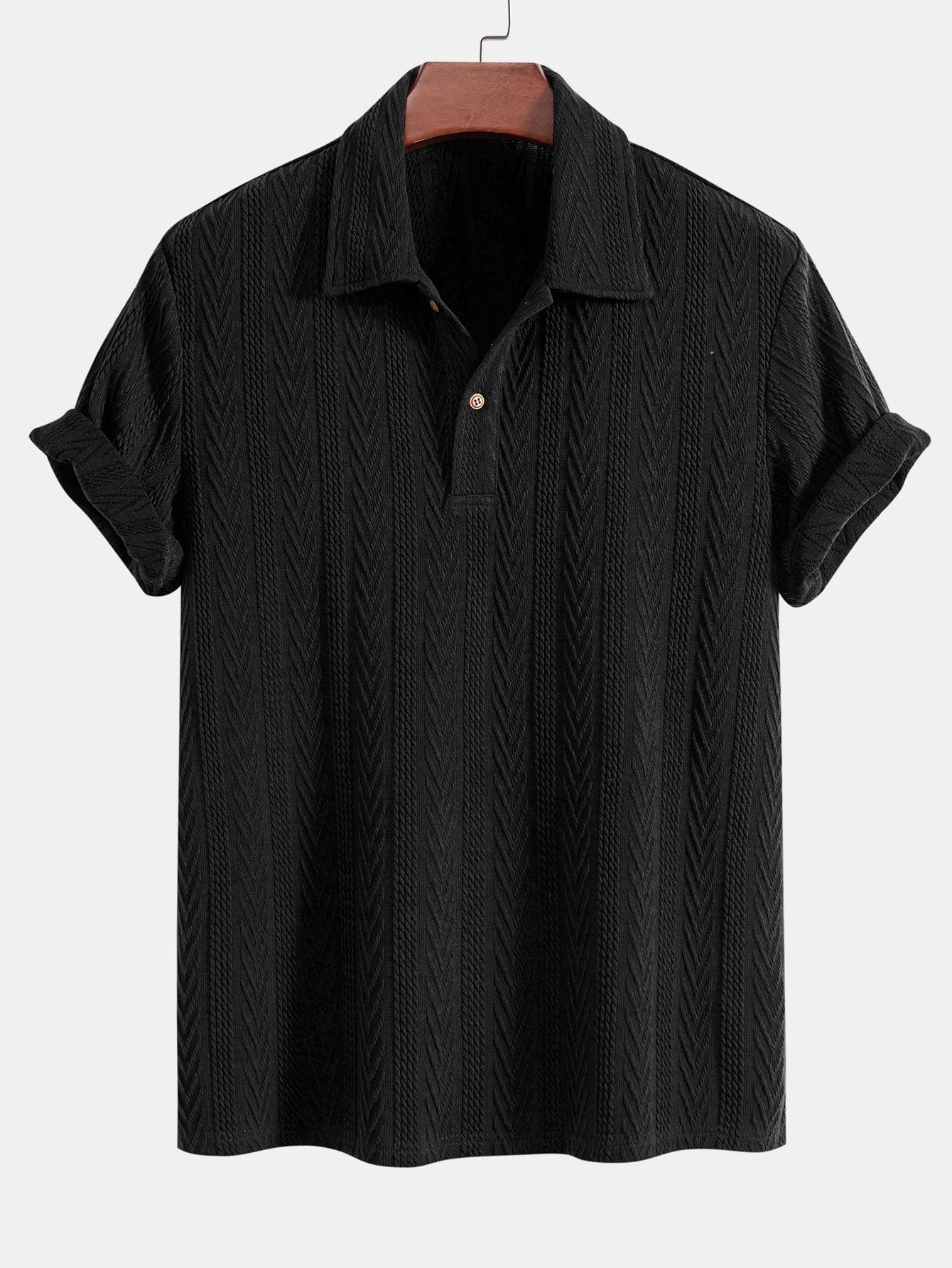 Polo Homme Manche Longue en Jacquard Géométrique - Confort en Polyester et Spandex, Couleur Élégante 4
