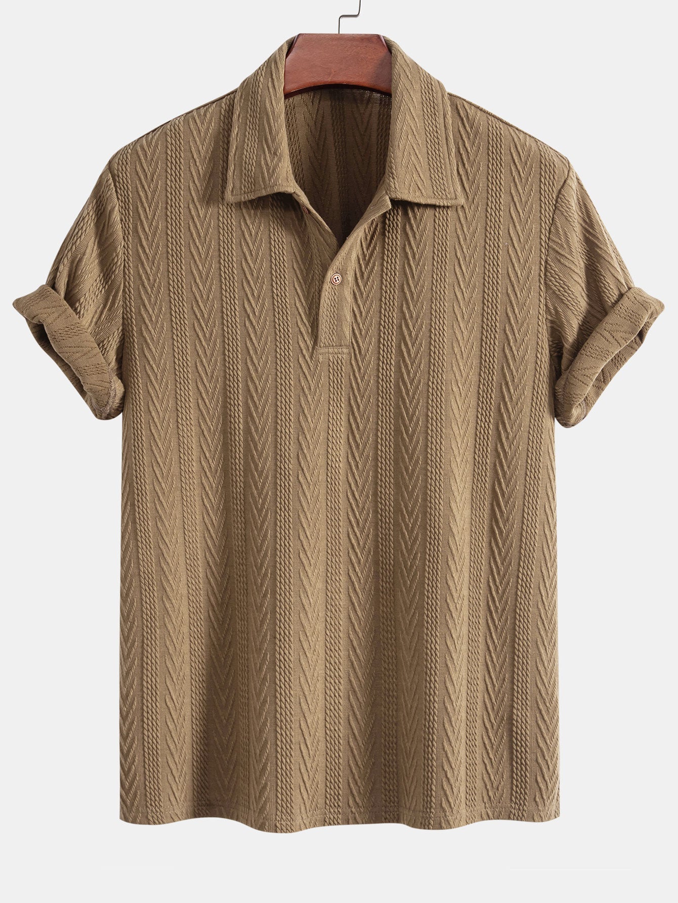 Polo Homme Manche Longue en Jacquard Géométrique - Confort en Polyester et Spandex, Couleur Élégante 6