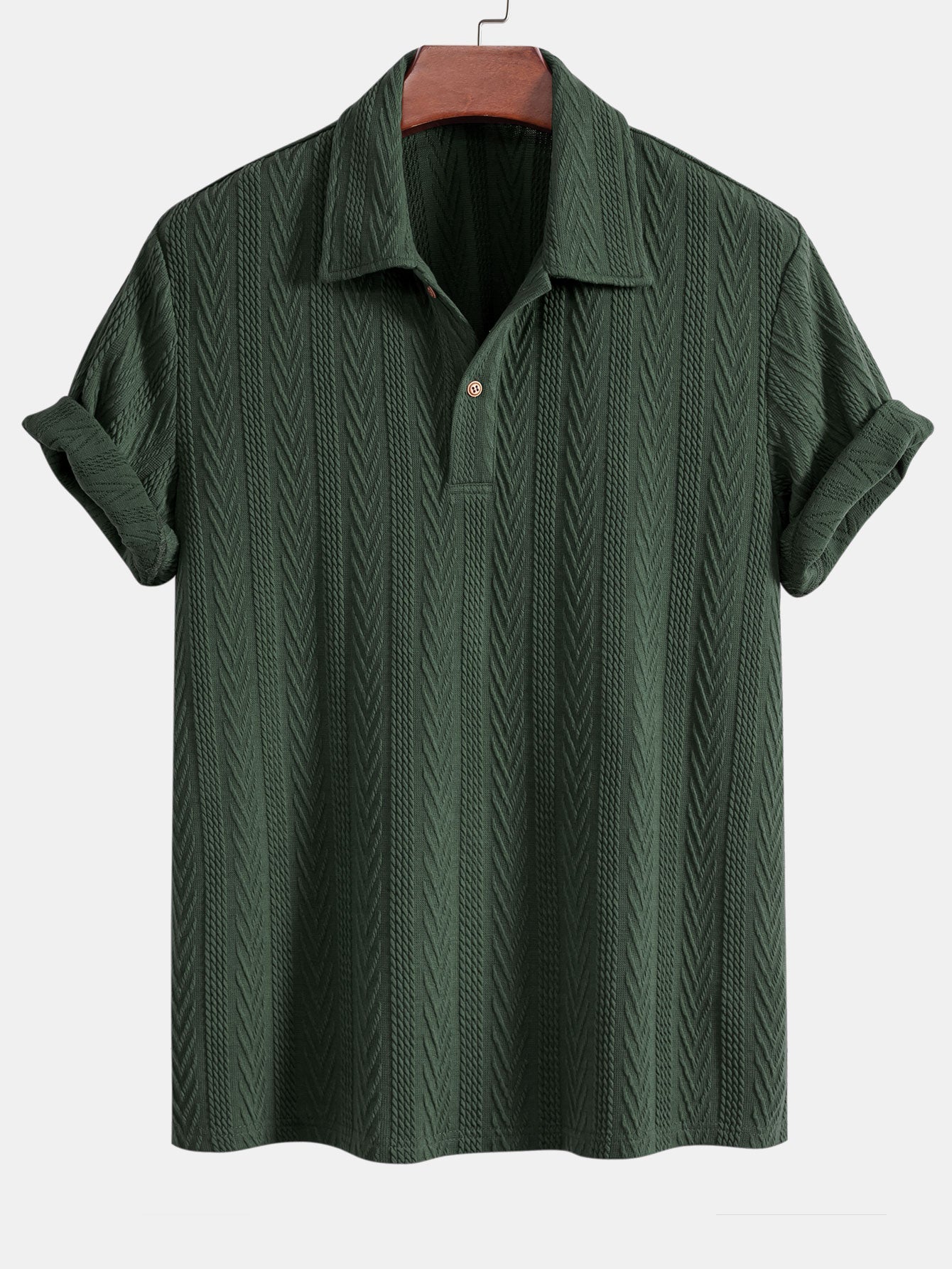Polo Homme Manche Longue en Jacquard Géométrique - Confort en Polyester et Spandex, Couleur Élégante 7