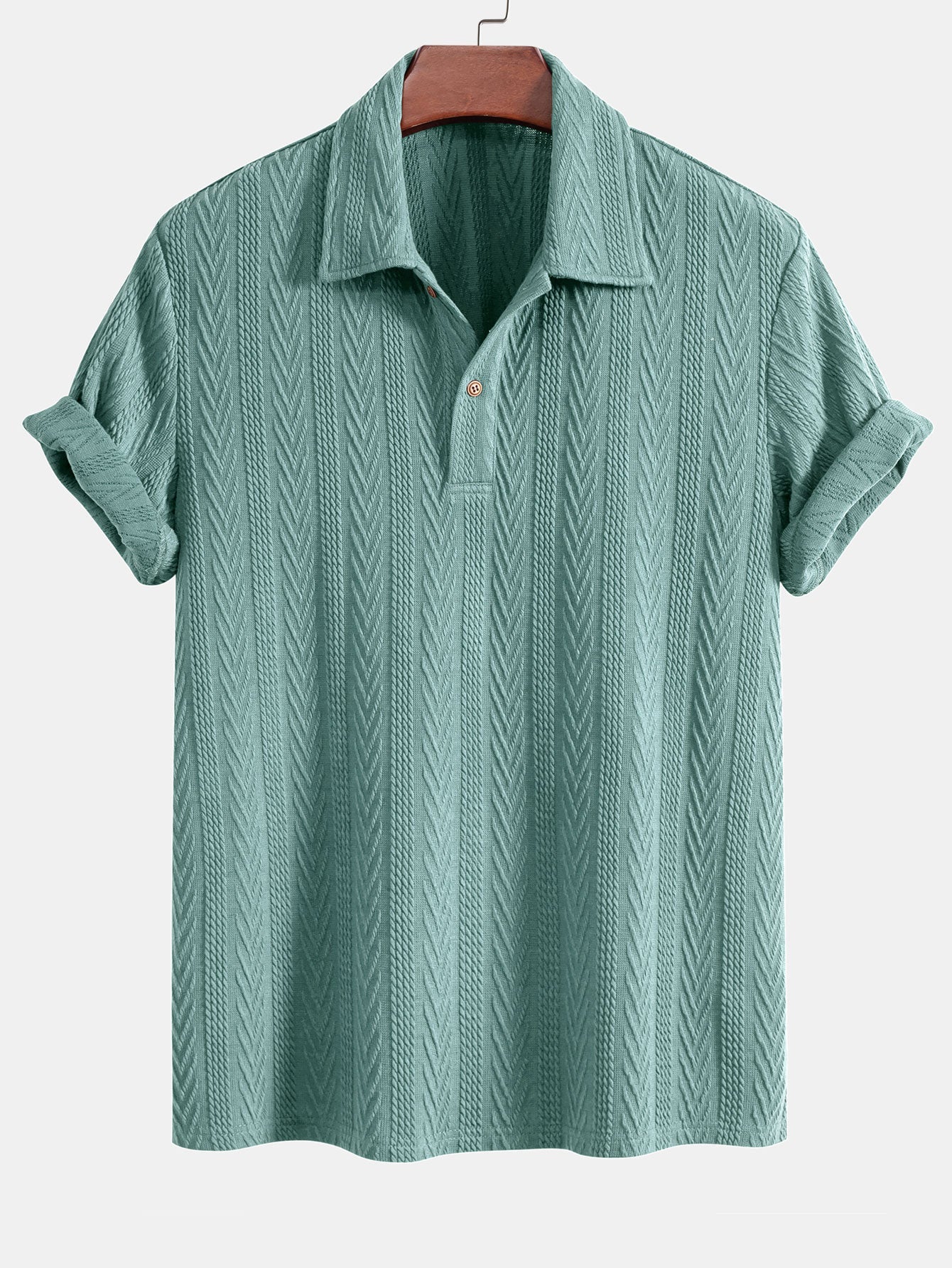 Polo Homme Manche Longue en Jacquard Géométrique - Confort en Polyester et Spandex, Couleur Élégante 8