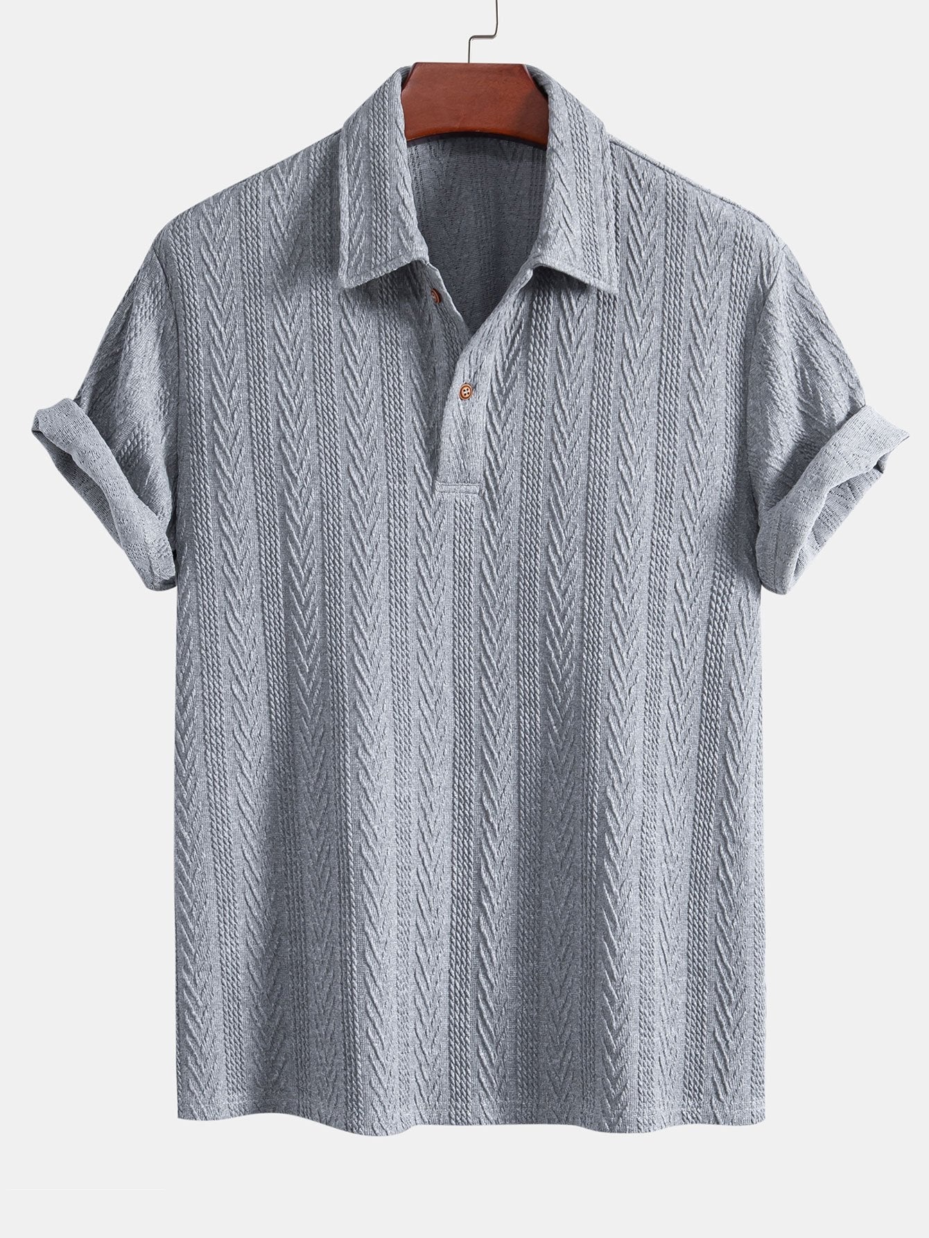 Polo Homme Manche Longue en Jacquard Géométrique - Confort en Polyester et Spandex, Couleur Élégante 9