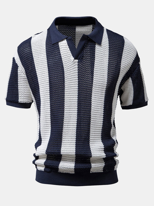 Polo Homme Tricoté à Rayures, 100% Polyester, Coupe Standard pour Style Décontracté 0
