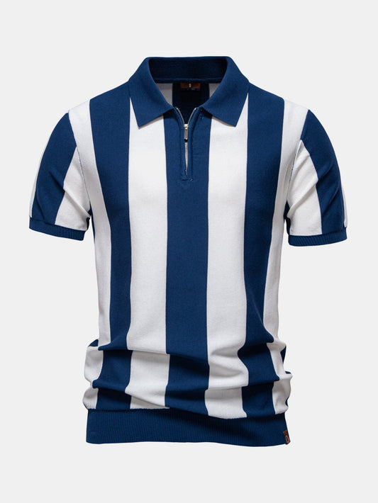 Polo Homme à Rayures en Tricot avec Col Zippé – Tissu Doux, Coupe Régulière et Entretien Facile 0