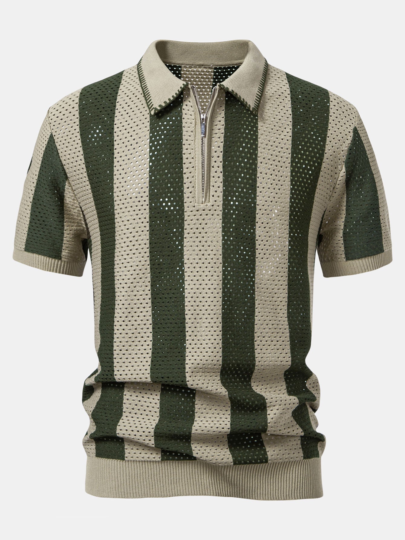 Polo Homme à Rayures en Tricot avec Col Zippé – Tissu Doux et Moderne, Coupe Régulière 0