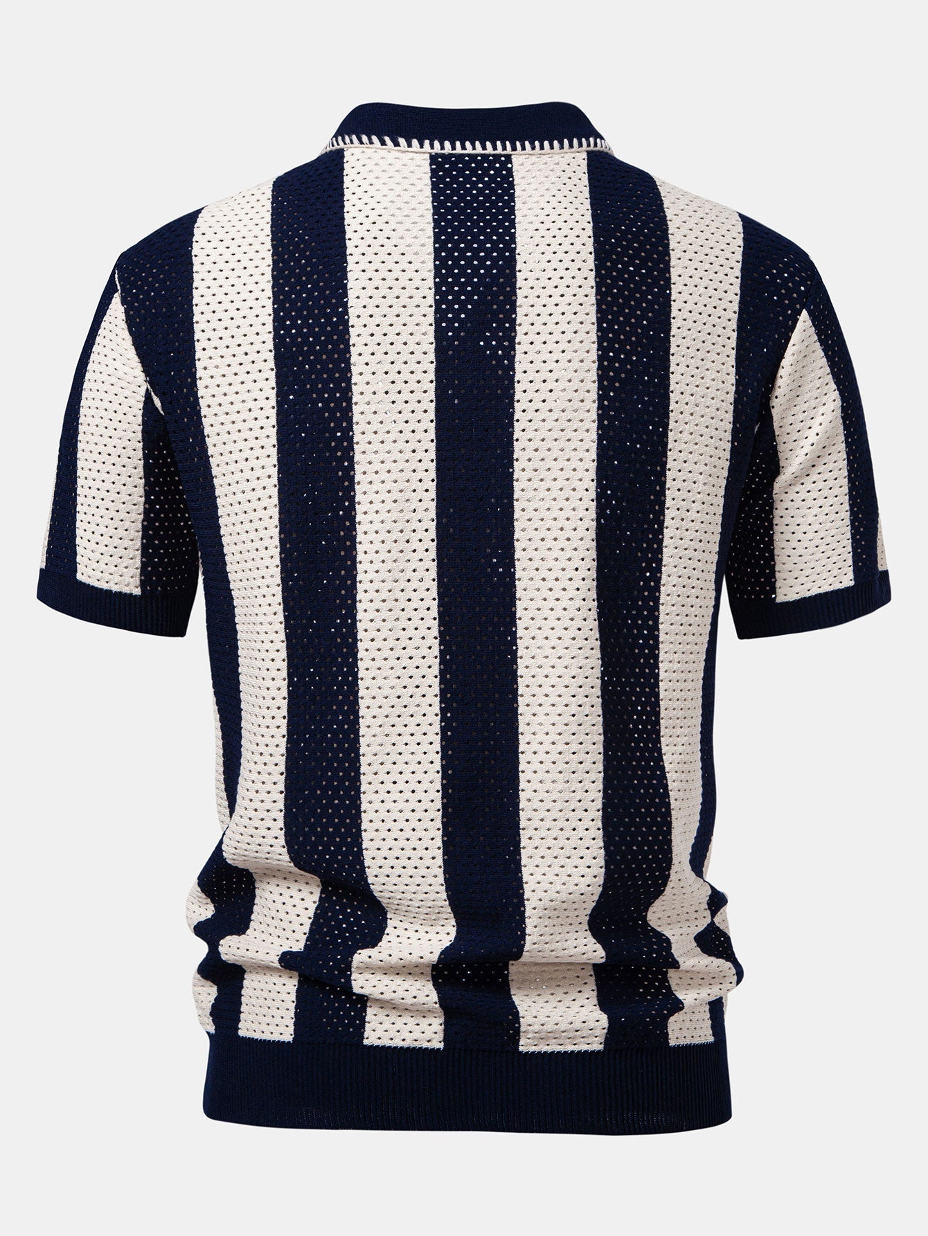 Polo Homme à Rayures en Tricot avec Col Zippé – Tissu Doux et Moderne, Coupe Régulière 3