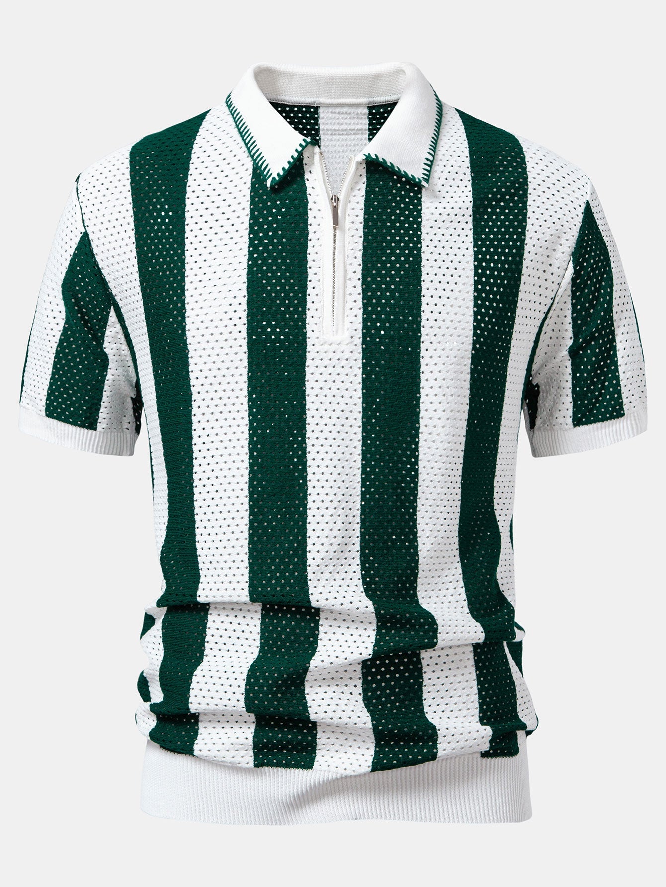 Polo Homme à Rayures en Tricot avec Col Zippé – Tissu Doux et Moderne, Coupe Régulière 4