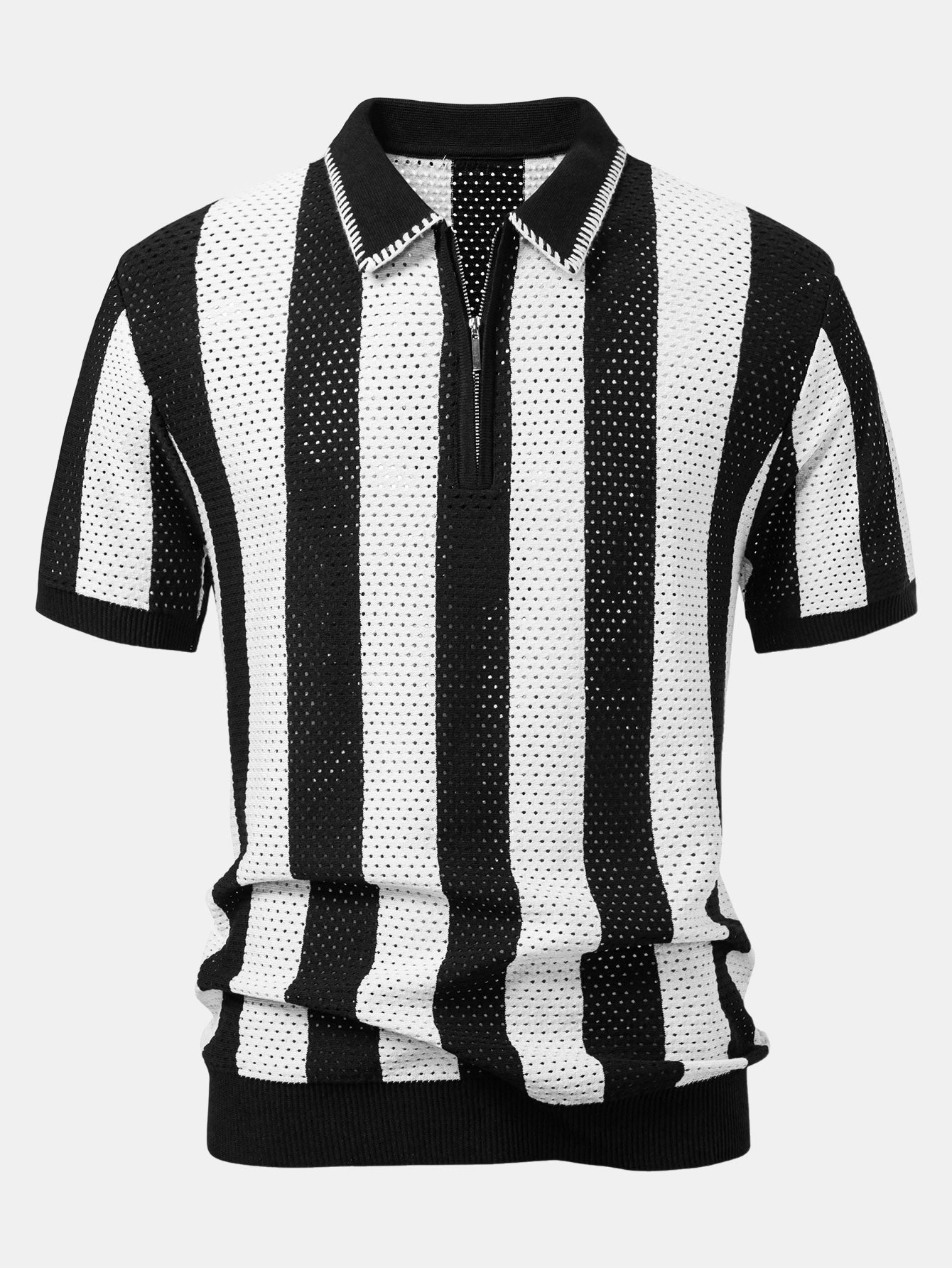 Polo Homme à Rayures en Tricot avec Col Zippé – Tissu Doux et Moderne, Coupe Régulière 6