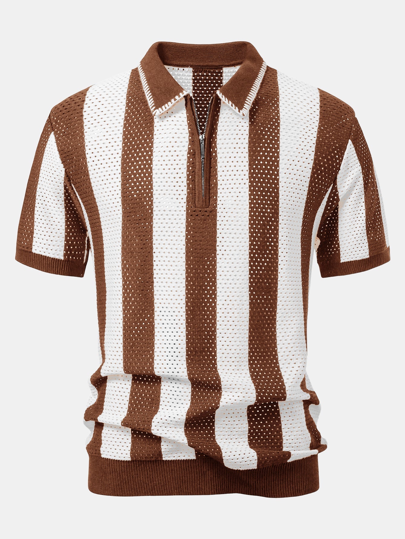 Polo Homme à Rayures en Tricot avec Col Zippé – Tissu Doux et Moderne, Coupe Régulière 8