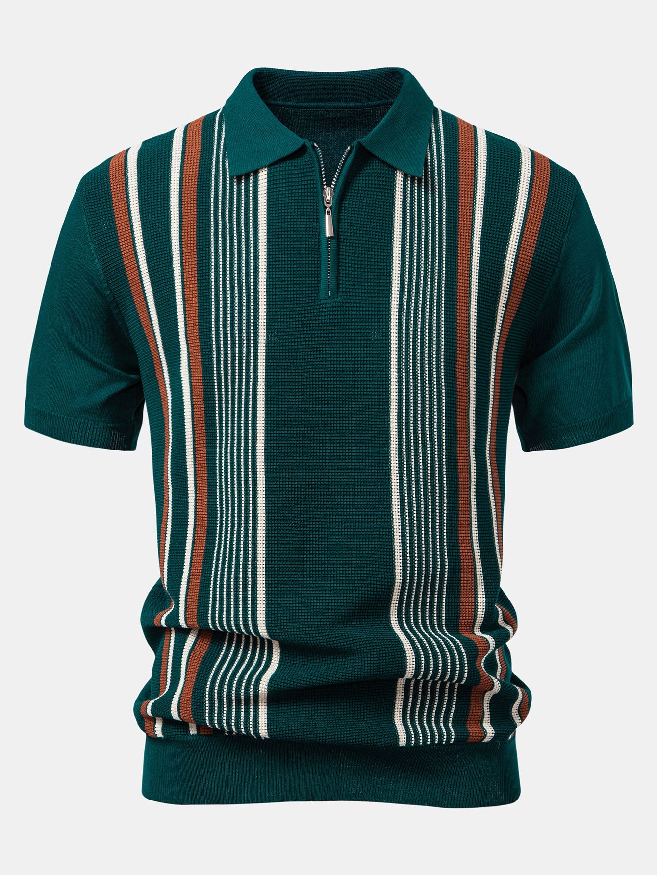 Polo Manche Longue Homme à Rayures en Tricot avec Fermeture Éclair – Confort et Élégance Décontractée 0