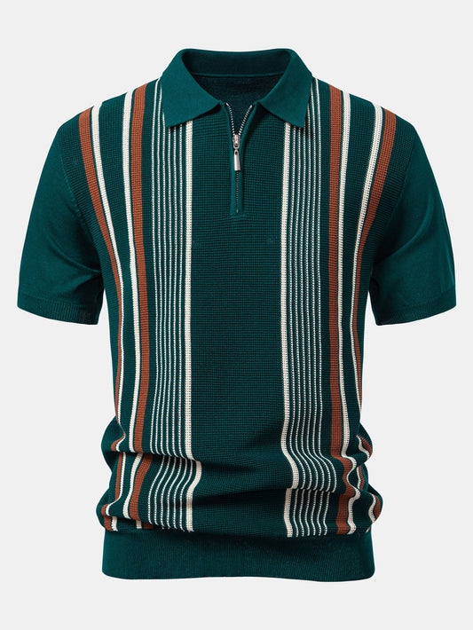 Polo Manche Longue Homme à Rayures en Tricot avec Fermeture Éclair – Confort et Élégance Décontractée 0