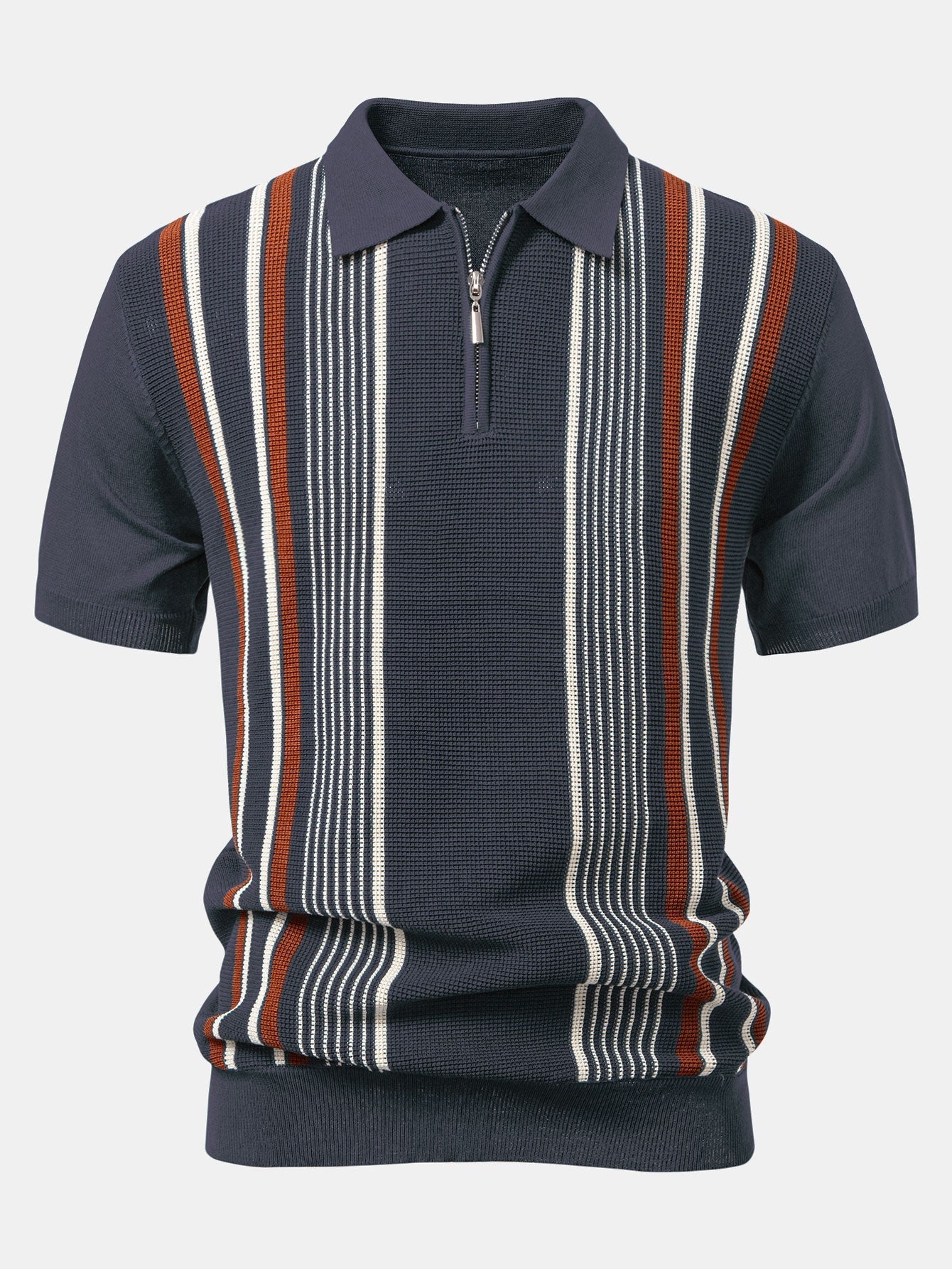 Polo Manche Longue Homme à Rayures en Tricot avec Fermeture Éclair – Confort et Élégance Décontractée 2