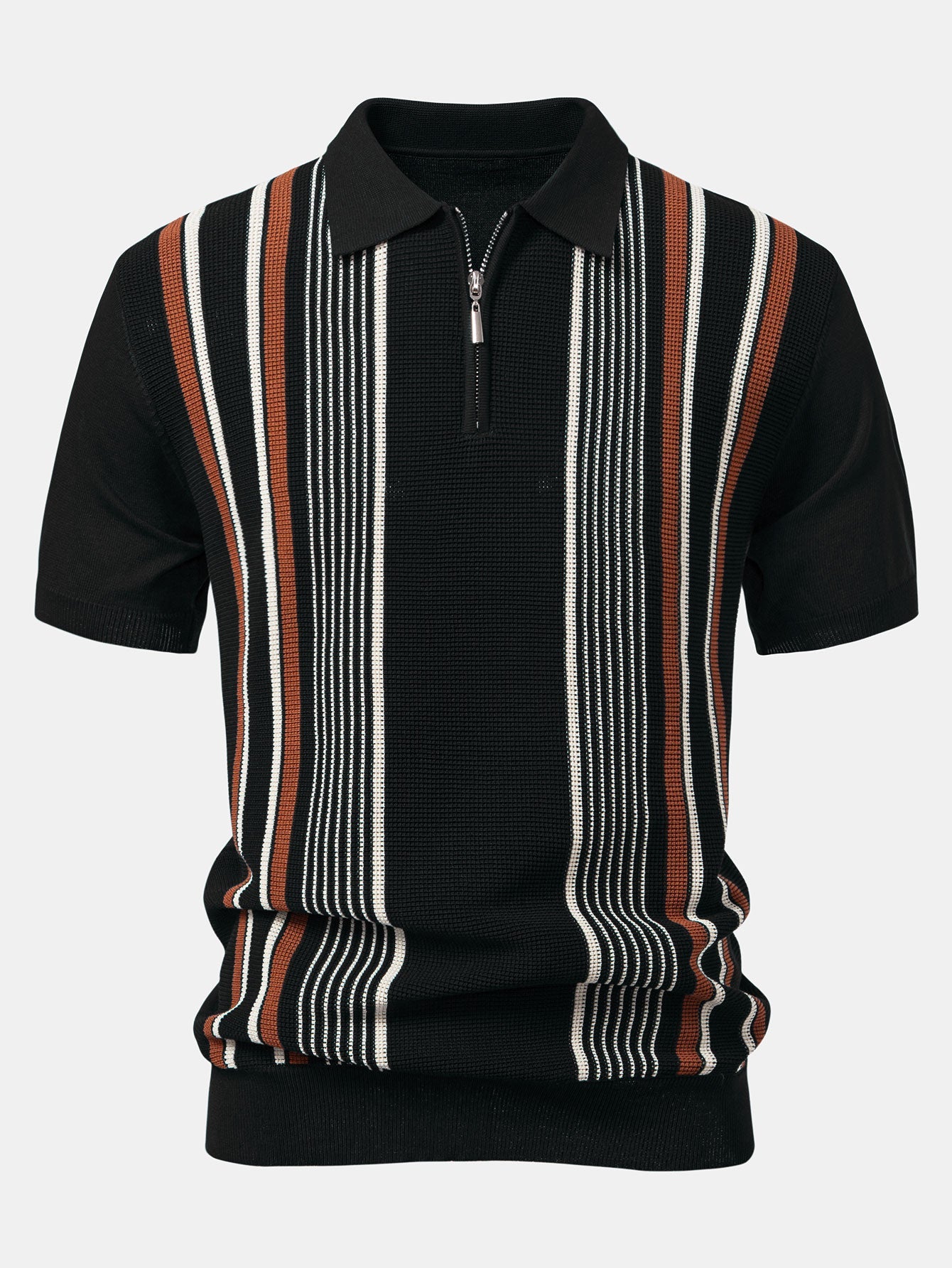 Polo Manche Longue Homme à Rayures en Tricot avec Fermeture Éclair – Confort et Élégance Décontractée 4