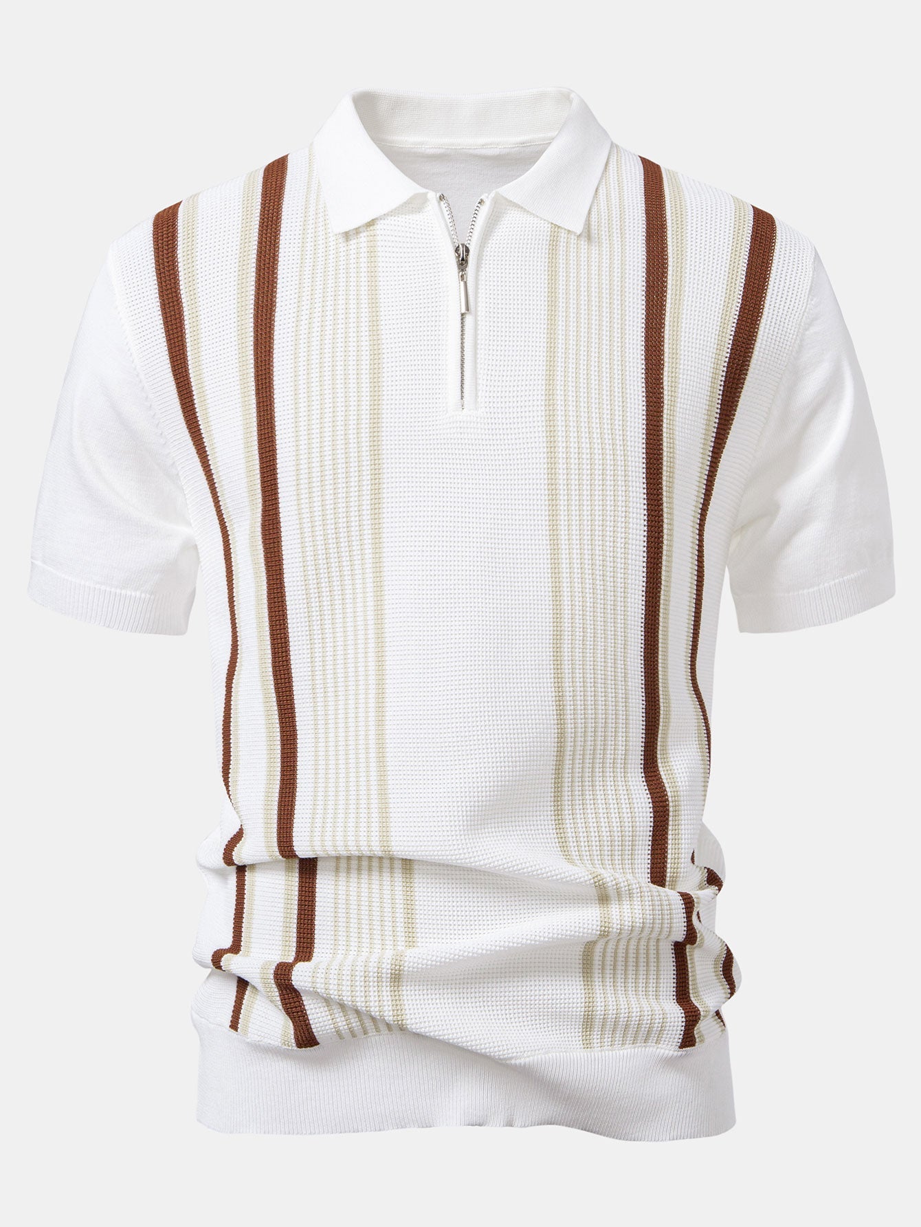 Polo Manche Longue Homme à Rayures en Tricot avec Fermeture Éclair – Confort et Élégance Décontractée 6