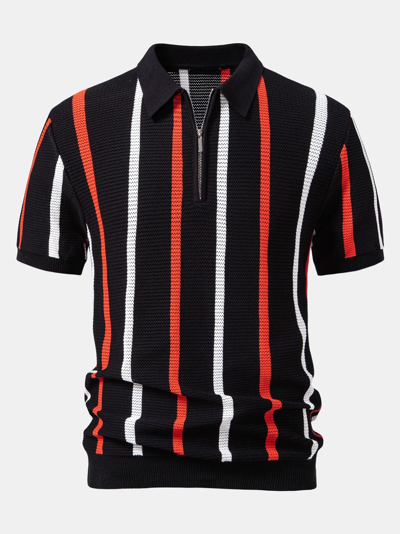 Polo à Rayures en Tricot avec Col Zippé – Tissu Doux et Coupe Régulière pour un Style Élégant 0
