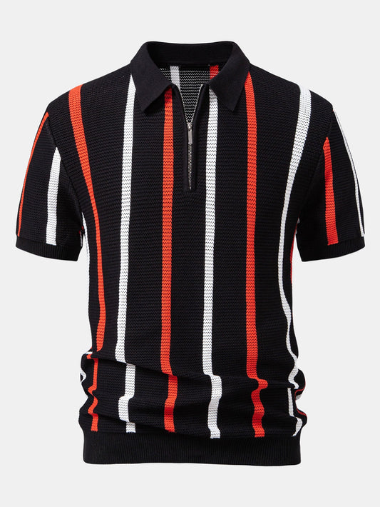 Polo à Rayures en Tricot avec Col Zippé – Tissu Doux et Coupe Régulière pour un Style Élégant 0