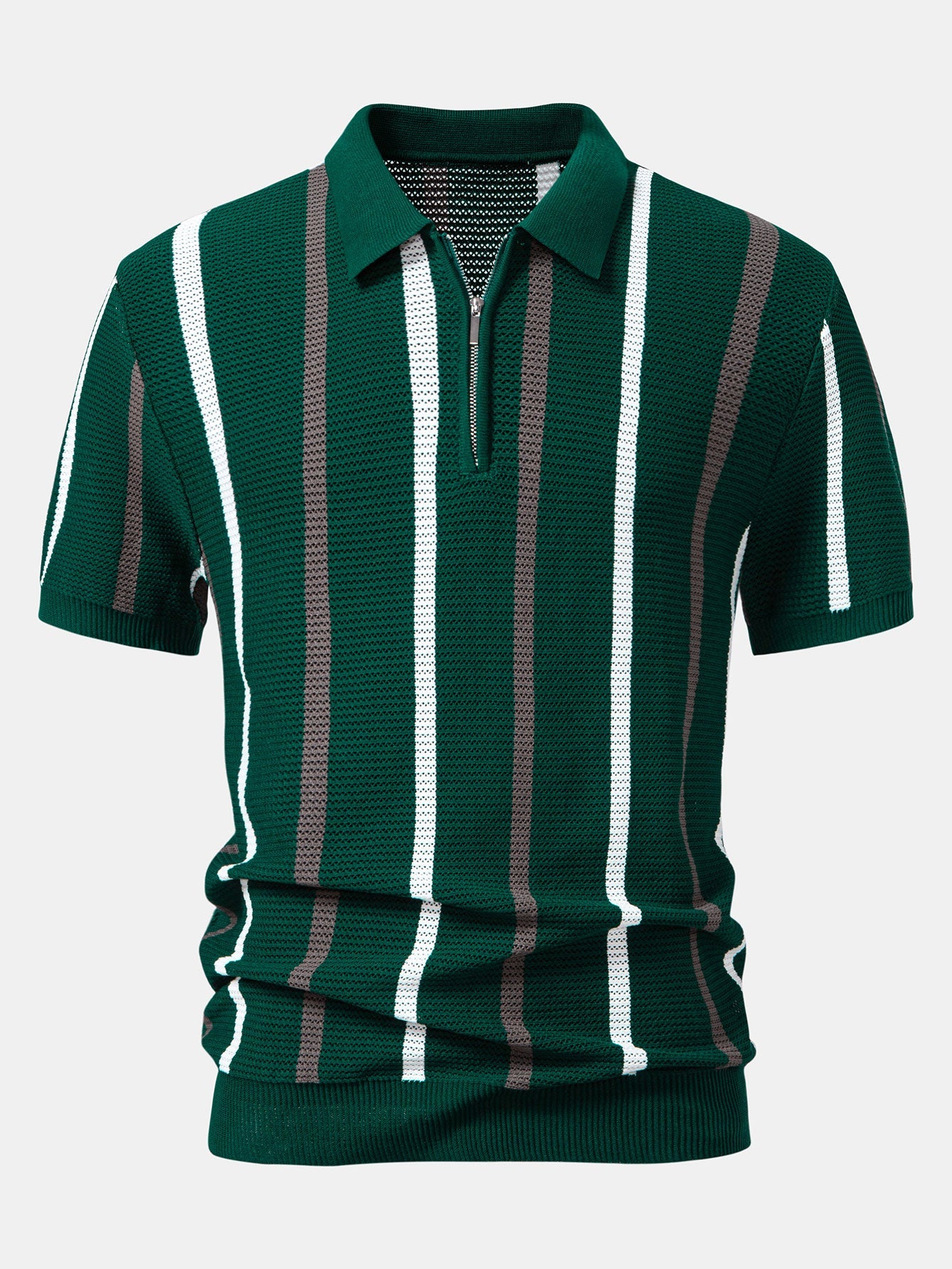 Polo à Rayures en Tricot avec Col Zippé – Tissu Doux et Coupe Régulière pour un Style Élégant 2