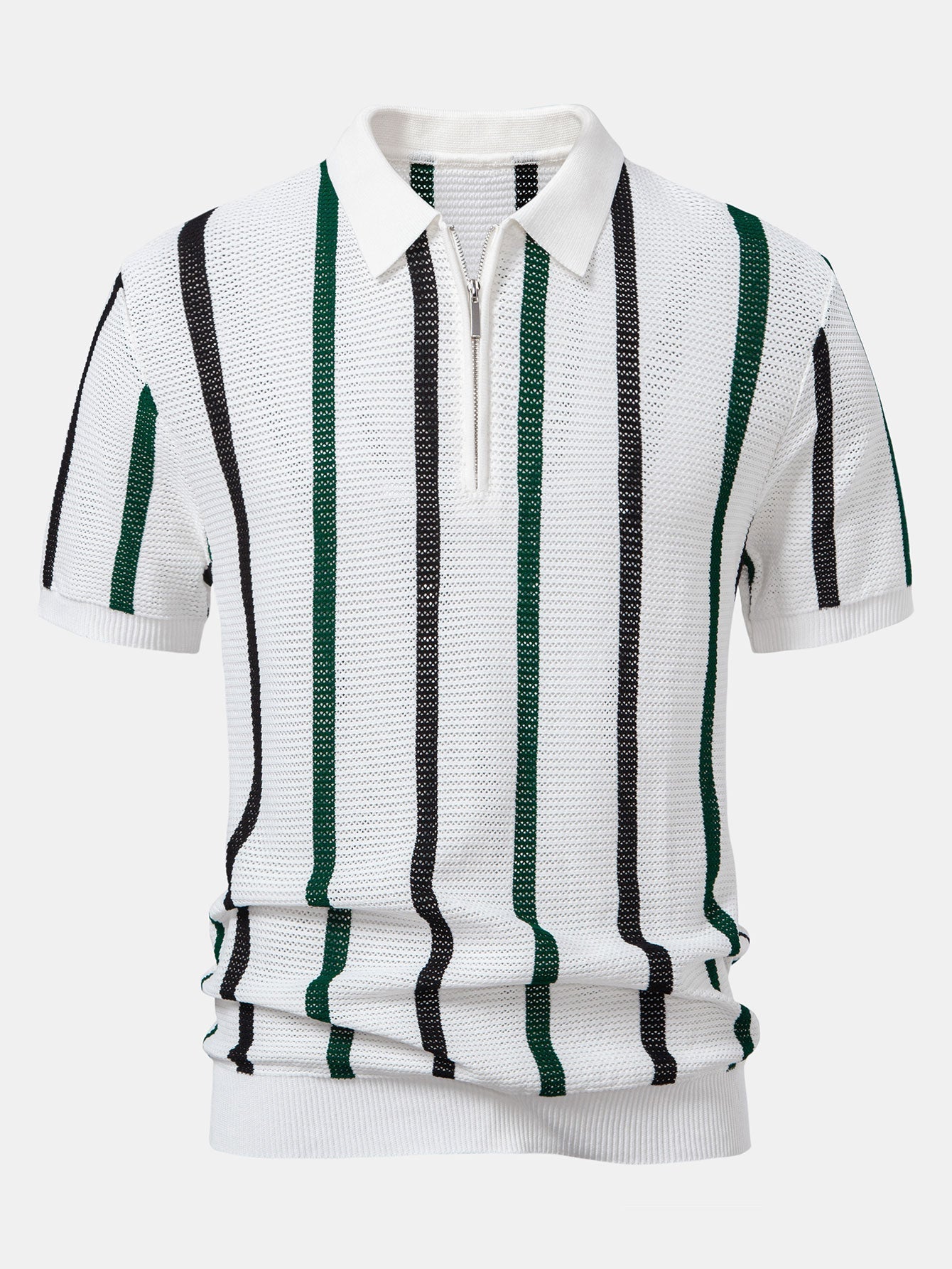 Polo à Rayures en Tricot avec Col Zippé – Tissu Doux et Coupe Régulière pour un Style Élégant 6